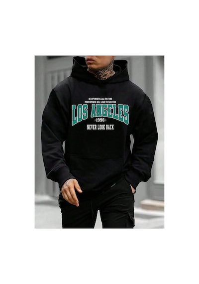 Tarzsokak Unisex Kadın/erkek Siyah Los Angeles 1996 Baskılı Oversize Kapüşonlu Sweatshirt