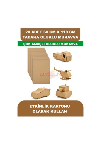 20 Adet 60cm X 118cm Baskısız Tabaka Oluklu Mukavva, Çocuk Etkinlik Kartonu, Maket Kartonu, Kargo Kartonu