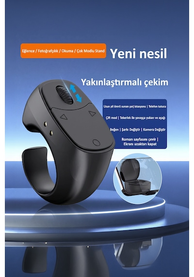 Bluetooth Selfie Yüzüğü Kamera Kumandası Tiktok Reels Kaydırma Beğeni Telefon Standlı