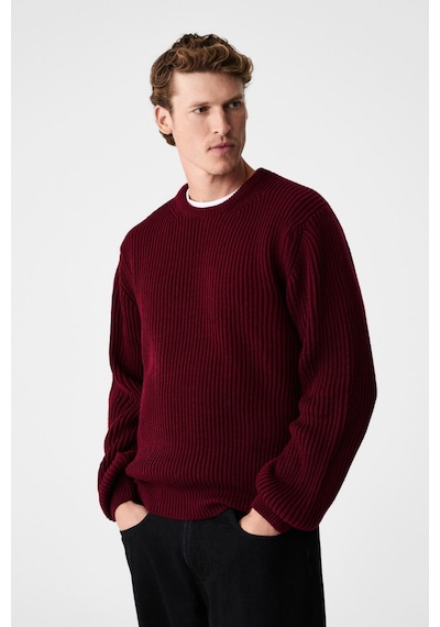 Grimelange CABLIN Erkek Yuvarlak Yaka Regular Fit Triko Bordo Kazak
