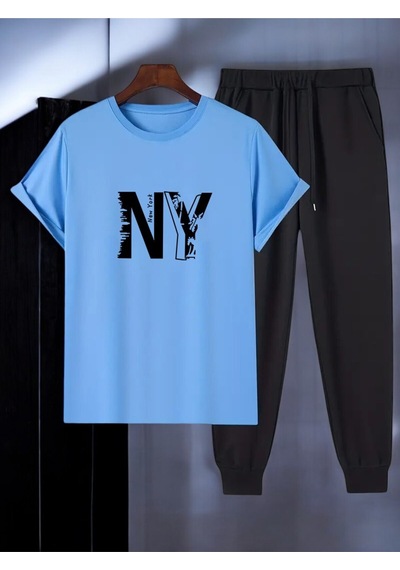 Uyguntarz Unisex New York Baskılı Eşofman Takımı Bebe Mavi