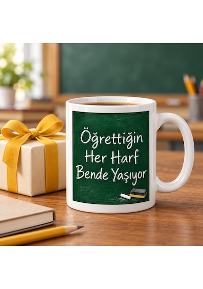 Bezos Öğrettiğin Her Harf Bende Yaşıyor Tasarımlı Porselen Kupa - Model 371 Ventra