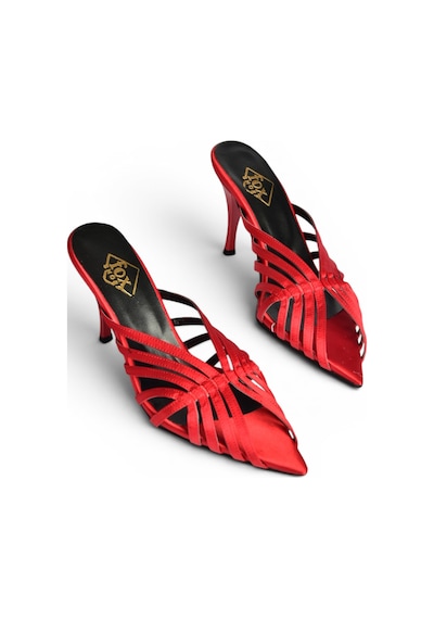 Fox Shoes Y752132704 Kırmızı Saten Kumaş İnce Topuklu Kadın Terlik