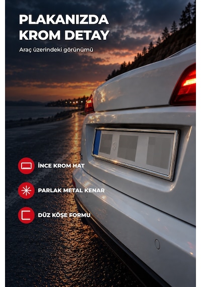 Krom Plakalık 2 Adet Paslanmaz Metal Oto Plaka Çerçevesi