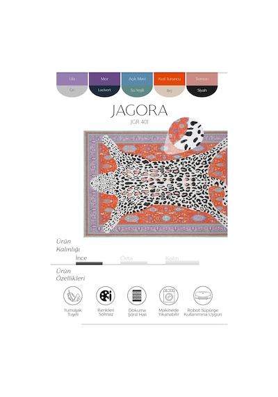 Cool Halı Jagora Leopar Kaplan Desen Vintage Kırmızı Şönil Halı Yıkanabilir Leoparlı Dekoratif Halı