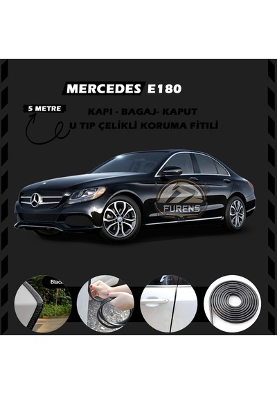 Mercedes E180 Oto Araç Kapı Koruma Fitili 5 Metre Parlak Siyah Renk