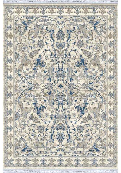 Mavi Çerçeveli Dokuma Pamuk Taban Kaymaz Kilim Klm339n11