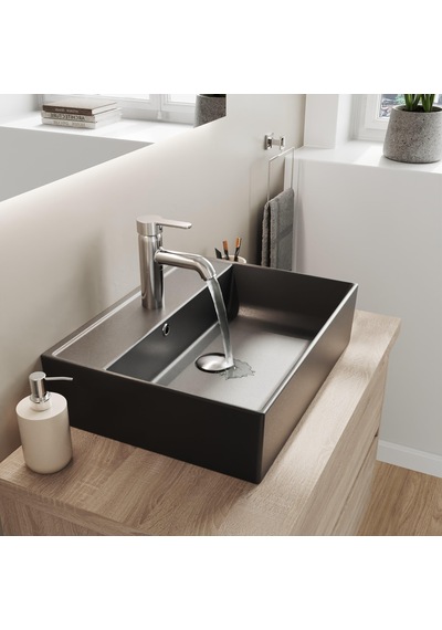 Aqua Bagno Plan Tezgah Üstü Kare Çanak Lavabo 50 x 38 CM Mat Siyah Beyaz