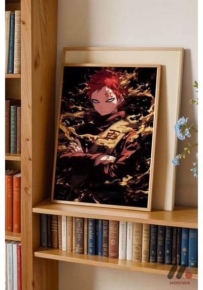 Naruto Gaara Anime Poster, Ahşap Çerçeveli Duvar Tablosu - Anime Severlere Özel Hediye