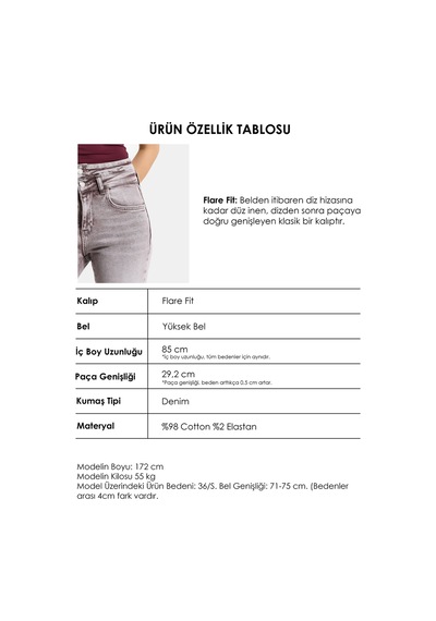 Itsbasic Kadın Taş Rengi 4s6-158 Flare Fit Esnek Kumaş Düşük Bel Denim Jean