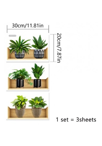 Raflı Bitki Tasarımlı Yapışkanlı Duvar Sticker 20 30 Cm 3lü Set Renkli