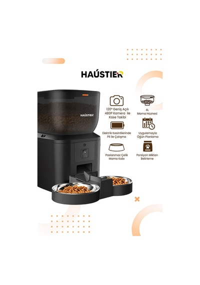 Qq025-dual Kameralı Akıllı Otomatik Kedi Mama Kabı, 480p Gece Görüşlü 2.4ghz, 4lt, Çift Metal Kase
