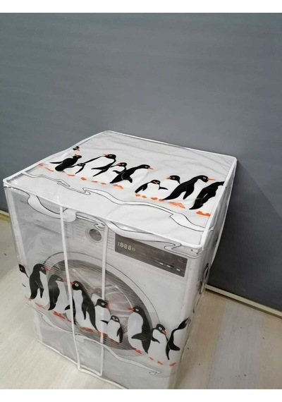 Penguen1 Desenli Şeffaf Çamaşır Makinesi Örtüsü 0,18 Mm Kalınlığında