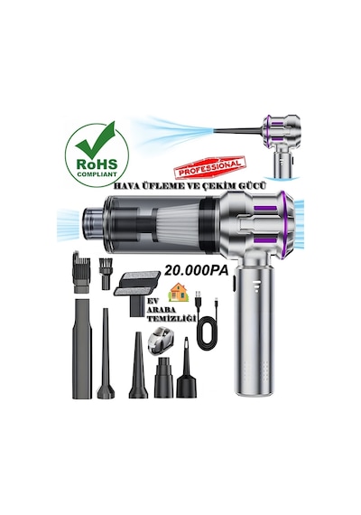 h 8083 20000pa kablosuz oto arac supurgesi sarjli 3 kademeli profesyonel ultra cekim guclu mini gumus gri 103010498