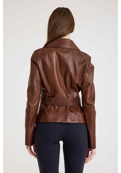 Regular Biker Bayan Deri Ceket Vb-7 Bk-1653 - 20303 Kahverengi