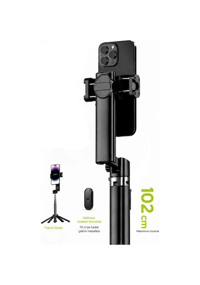 Bluetooth Kumandalı Gimbal Sabitleyici 102cm Selfie Çubuğu Ve Tripod Yatay Ve Dikey Eksenli Işık Takılabilir