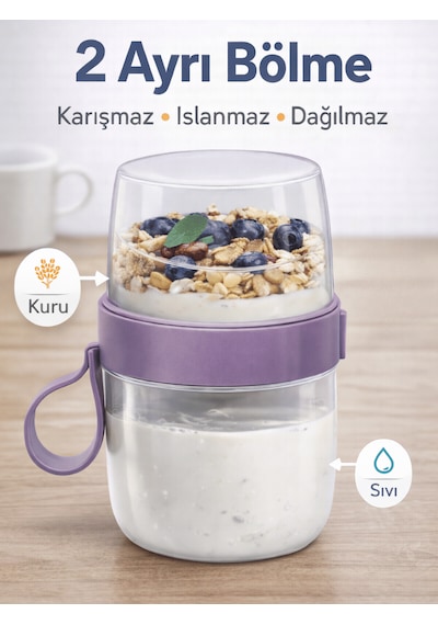 Beylini 3 Lü Set Taşınabilir Kaşık+çatal Kapaklı Yoğurt Müsli Granola Yemek Diyet Saklama Kabı Take And Go Bardak Kahvaltı Salata Hazırla Çık Çok renkli