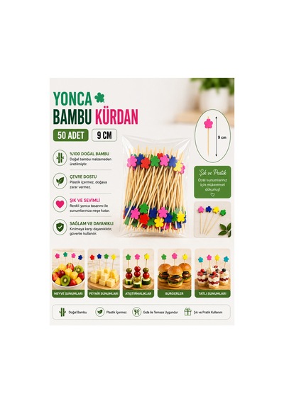 Yonca Bambu Kürdan 9 Cm 50 Adet - 913951512
