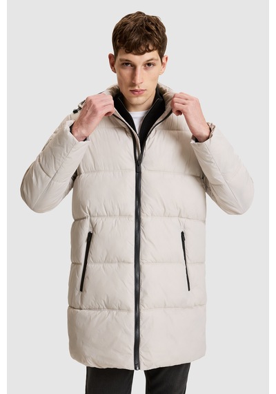 U.S. Polo Assn. Erkek Taş Kapüşonlu Yaka Regular Fit Ara Boy Fermuarlı Cepli Kaban 50328178-vr049 Taş Rengi