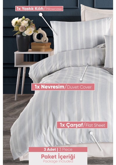 Eponj Home Sport Çizgili Nevresim Takımı Tek Kişilik Soft Line Gri Gri