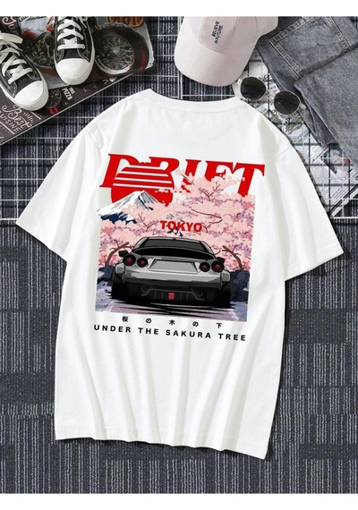 Flood Of Style Unisex Beyaz Drift Tokyo Baskılı Oversize T-shirt