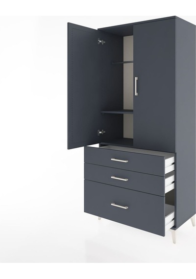Hyperion Dolap 2 Raflı 3 Çekmeceli Tek Askılı 88x44x195 Antrasit-antrasit Antrasit