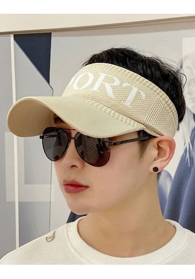 Shopiolog Vizör Şapka Bej Unisex Yazlık Sport Baskılı Güneş Koruyucu Bej