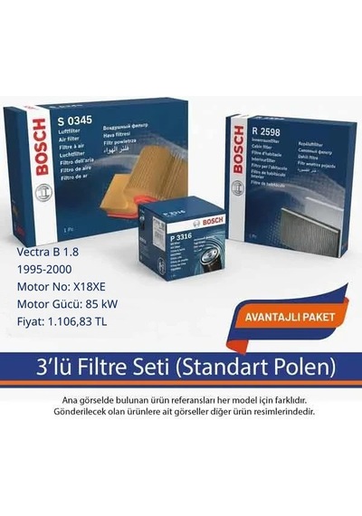 Netpar Opel Vectra B 1.8 1995-2000 Bosch 3'lü Filtre Seti-x18xe