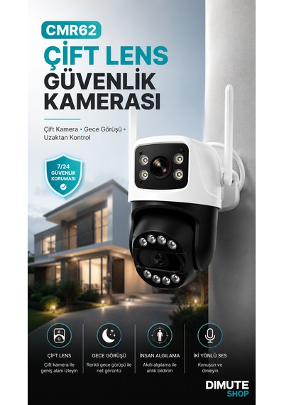 Cmr62 Çift Lens Wifi Güvenlik Kamerası Ptz Gece Görüşlü Hareket Takipli Ip Kamera