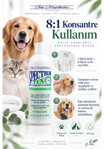 Chris Christensen Sp Ten 8:1 Konsantre Yumuşak Ve Pürüzsüz Kedi Ve Köpek Tüy Kremi 473 Ml