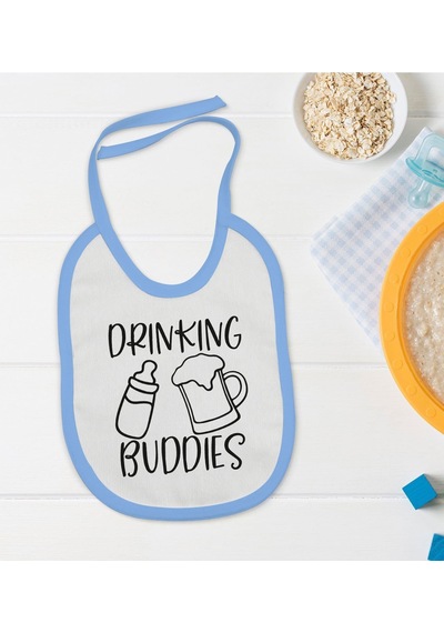 Bk Kids Drinking Buddies Tasarımlı Mavi Bebek Mama Önlüğü Mavi