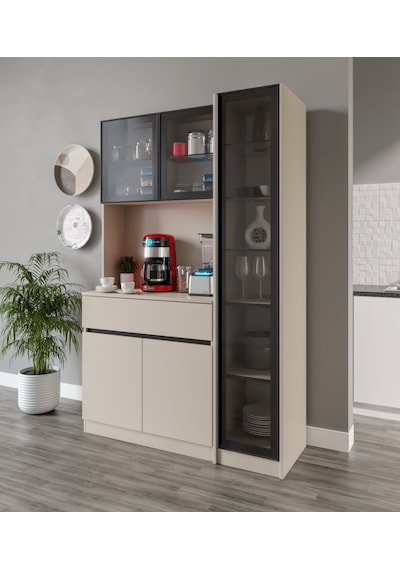 Lora Kum Beji Midi Sağ Vitrinli Komple Mdf Led Aydınlatmalı Kahve Köşesi Lora Kum Beji Midi Sağ Vitrinli Komple Mdf Led Aydınlatmalı Kahve Köşesi