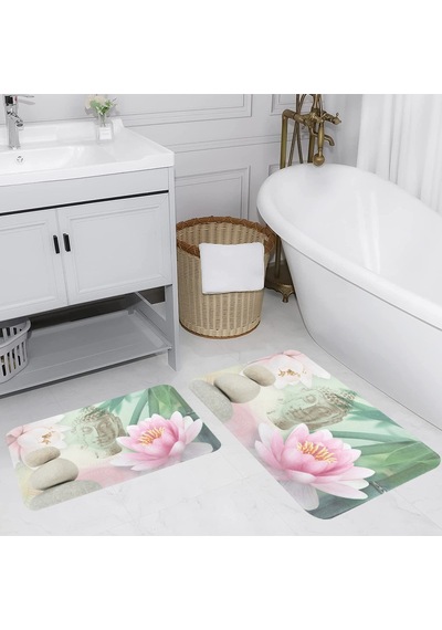 Rovigo Home Baskılı Kaymaz Taban 2'Li Banyo Paspas Takım Rvg5063-100x60-60x50 Çok Renkli