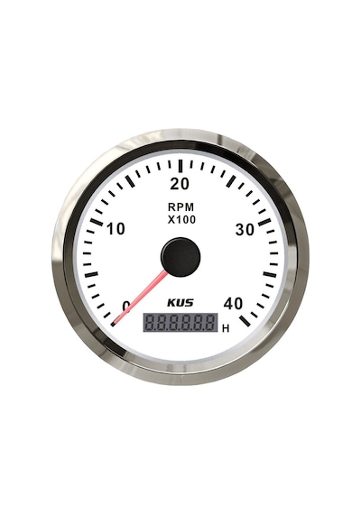 KUS Devir Göstergesi 4000 RPM Beyaz 12/24V 85 MM