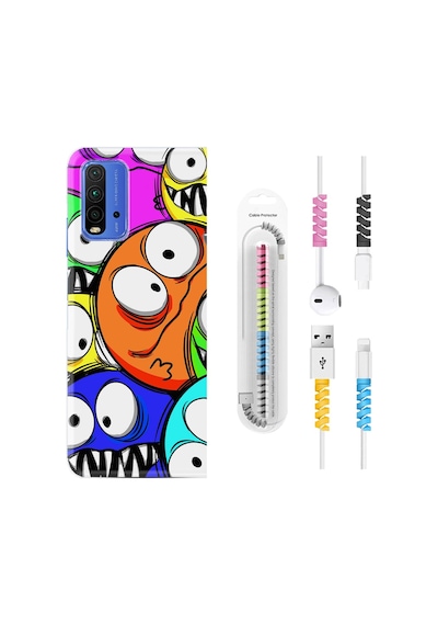Xiaomi Redmi 9T Kılıf +Kablo Koruyucu Sevimli Canavarlar 1699
