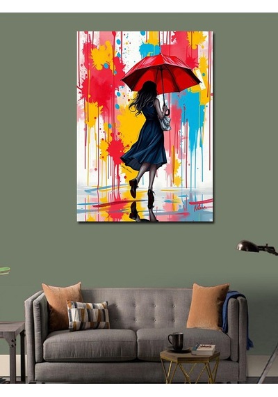 Kanvas Tablo Kırmızı Şemsiye Yalnızlığı 50cmx70cm