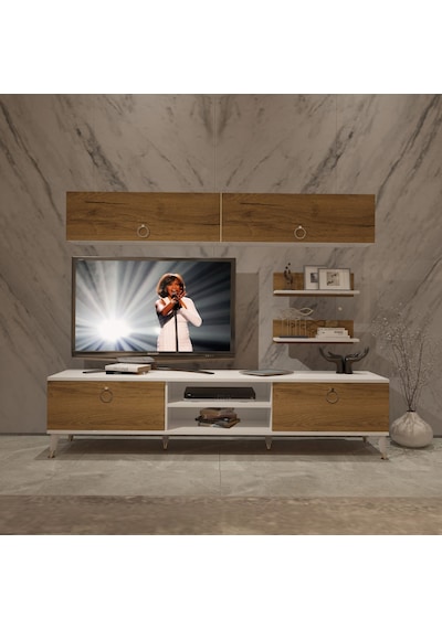Decoraktiv Eko 5 Mdf Dvd Gold Tv Ünitesi Tv Sehpası - Beyaz Pera Beyaz - Meşe