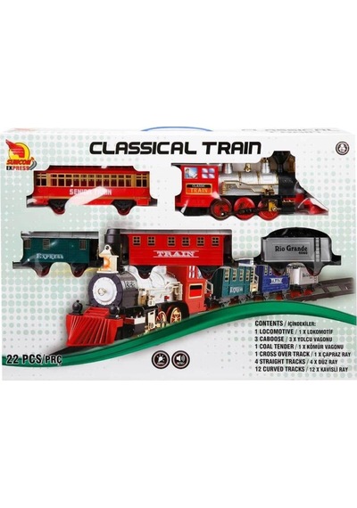 1553 Klasik Tren Seti Sesli ve Işıklı 22  Parça