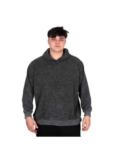 Mode Xl Büyük Beden Erkek Kapüşonlu Sweatshirt Asit Yıkama Interlok U24167 Gri Gri