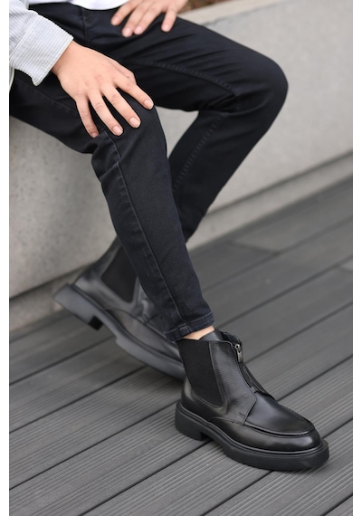 Shoetyle - Siyah Deri Fermuarlı Erkek Bot 250-085-1077 Siyah