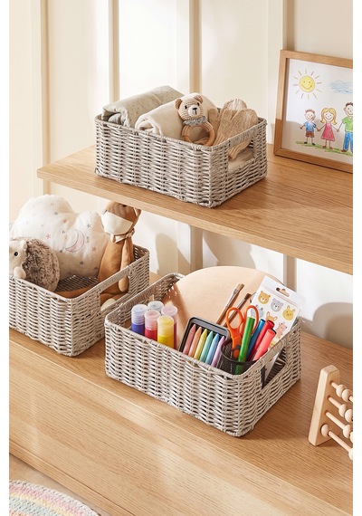 Ocean Home Textile 4'lü Çocuk Odası Yıkanabilir Gri Pp Rattan Sepet Set 30 X 20 X 11 / 33 X 23 X 11 / 36 X 26 X 12 / 39 X 29 X 13 Cm