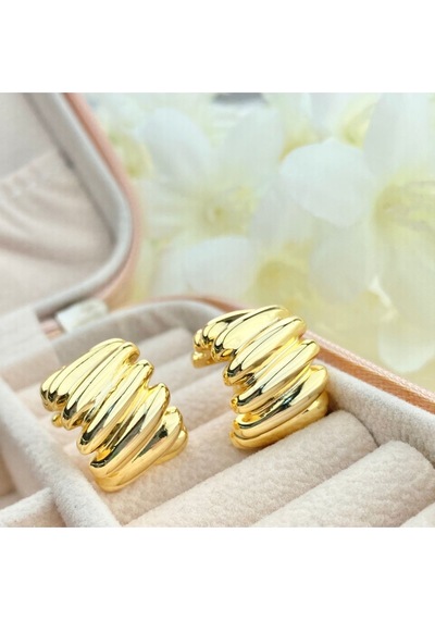 Kadın Trend Küpe Çizgi Model 316 L Paslanmaz Çelik Gold