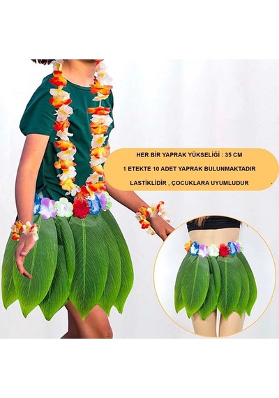 Populermarketim - Tropikal Esintili Hawaii Yapraklı Parti Eteği Çocuk Boy Standart