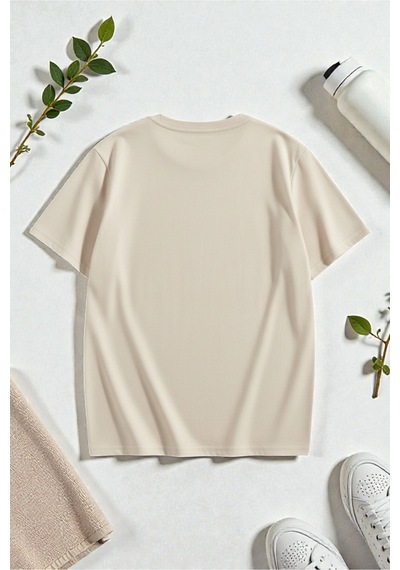 Uyguntarz Unisex Montain Baskılı T-shirt Bej