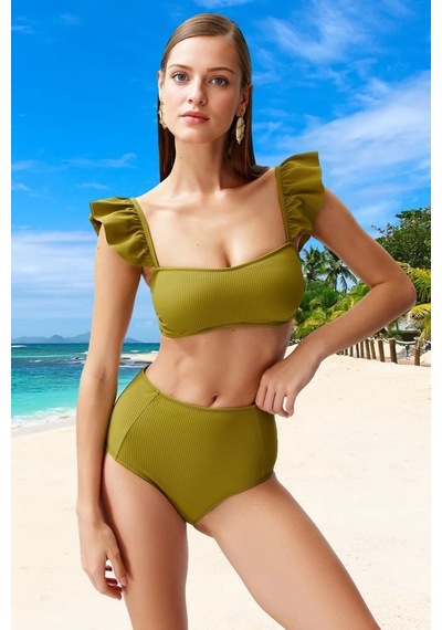 Ersefa Tasarım Bikini Takımı Ergonomik Kesim Uv Korumalı Hızlı Kuruyan Ş Yeşil