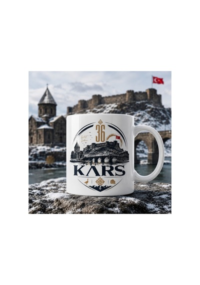 Kars Temalı Kupa Bardak Manzara Ve Plaka Desen 2 Beyaz Beyaz