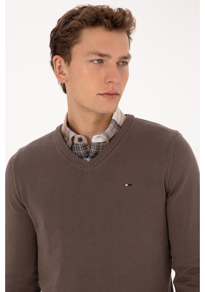 U.S. Polo Assn. Erkek Slim Fit V Yaka Vizon Basic Kazak 50313668-VR052