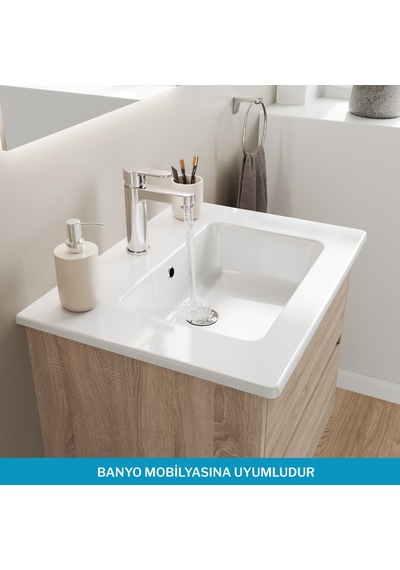 Isvea Sistema T-flat Slim İnce Formlu Lavabo 61 X 46,5 Cm Beyaz Beyaz