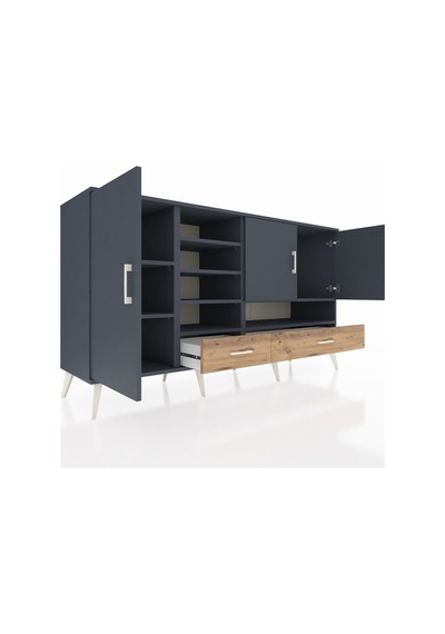 Kronos Konsol 8 Raflı 2 Çekmeceli 3 Kapaklı 176x59x99 Antrasit-an Antrasit-antrasit/çam