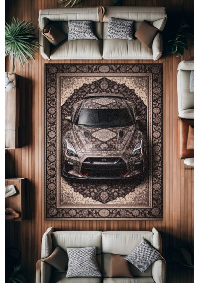 Nissan Gt-r Araba Desenli Halı Dijital Baskı Yıkanabilir Kaymaz Taban Leke Tutmaz Çok Renkli6